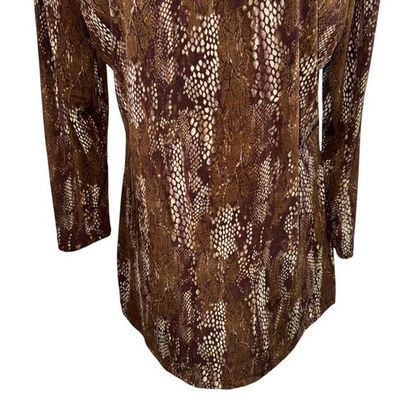Vintage Brown Beige V Neck Animal Snake Print 3/4 quarter Sleeve Blouse size L - Picture 4 of 9